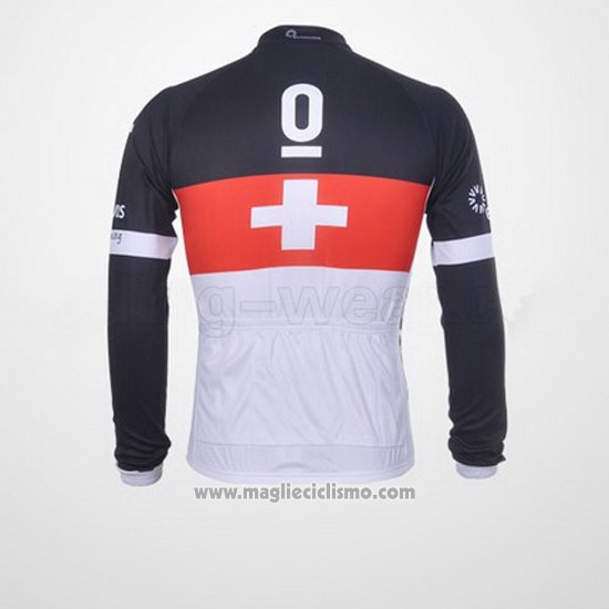 2011 Abbigliamento Ciclismo Trek Leqpard Campione Svizzera Rosso e Bianco Manica Lunga e Salopette
